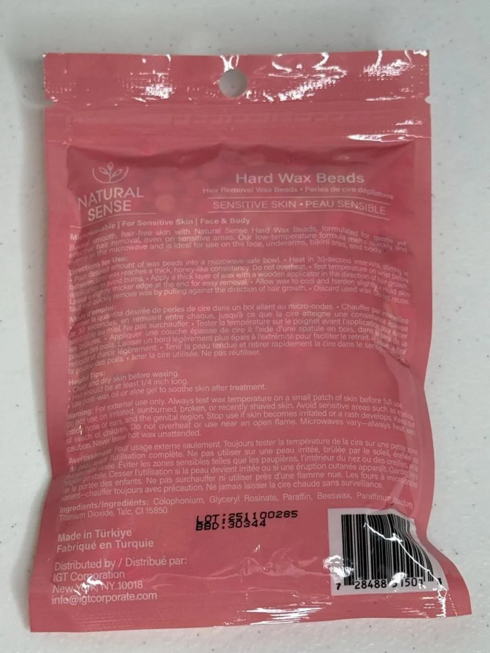 Natural Sense Hard Wax Beads Sensitive Skin 2.8 oz Hair Removal Pink NWT